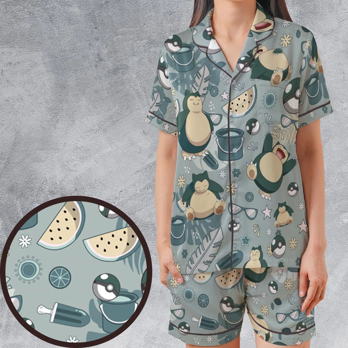 Satin Short-Sleeve Pajamas Set - 6BMK14UN