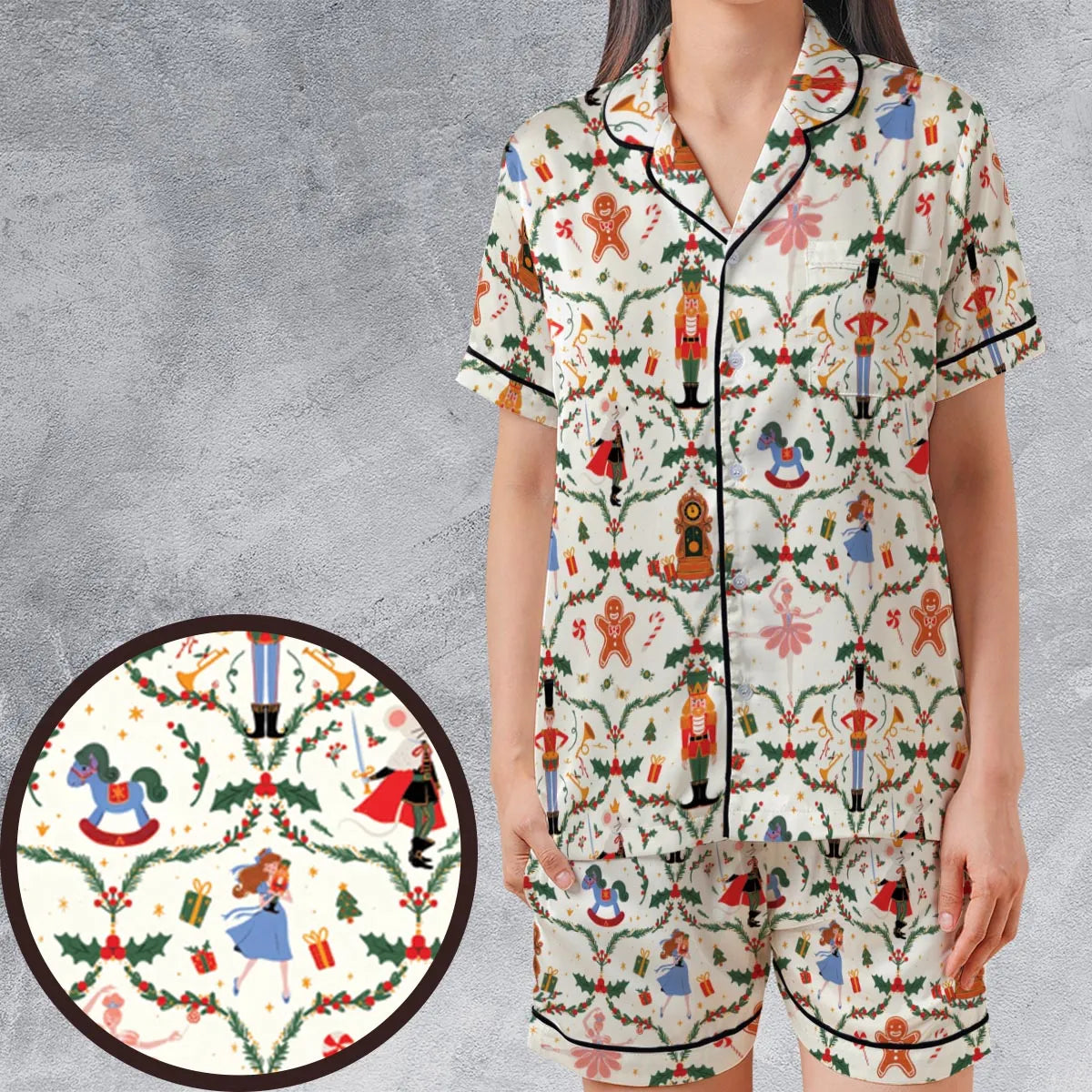Satin Short-Sleeve Pajamas Set - 8YUUGHUH