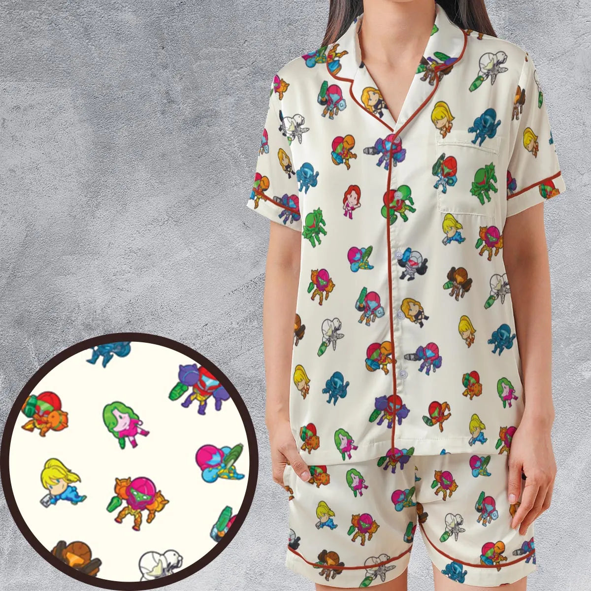 Satin Short-Sleeve Pajamas Set - EY8PZERX
