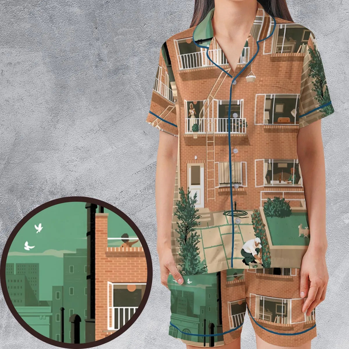 Satin Short-Sleeve Pajamas Set - QQTKJEKY