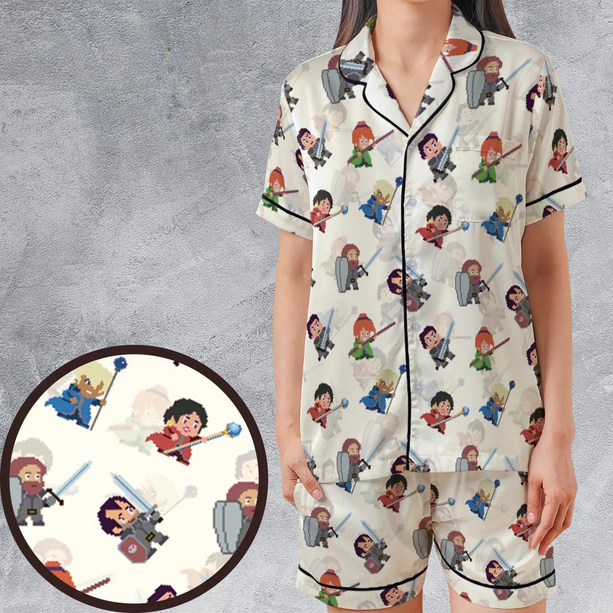 Satin Short-Sleeve Pajamas Set - MTBUWAUU