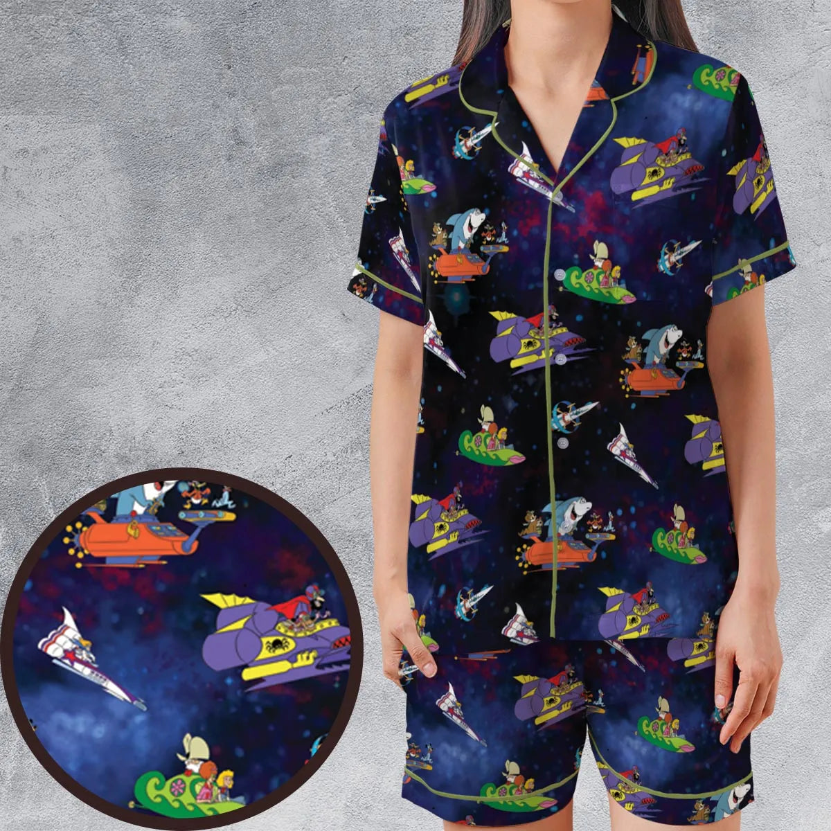 Satin Short-Sleeve Pajamas Set - Q63VVNAH