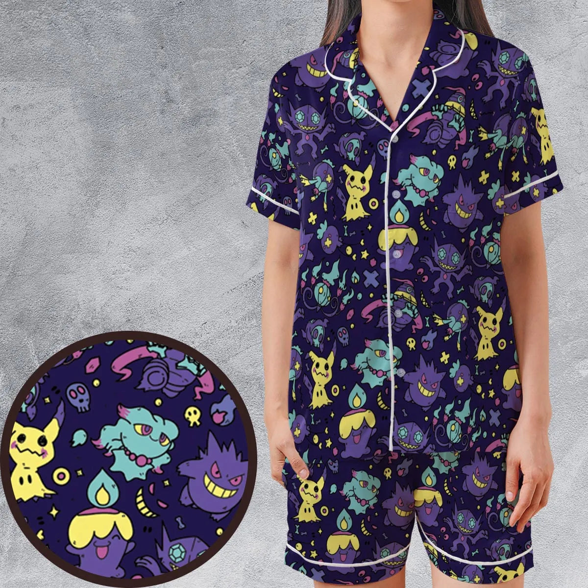 Satin Short-Sleeve Pajamas Set - C6F53GZW