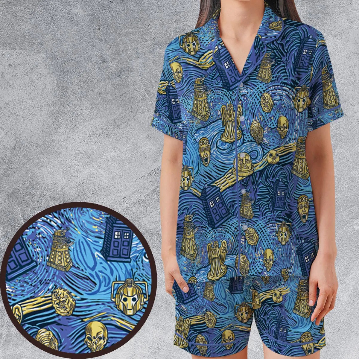 Satin Short-Sleeve Pajamas Set - SKNG4MCB