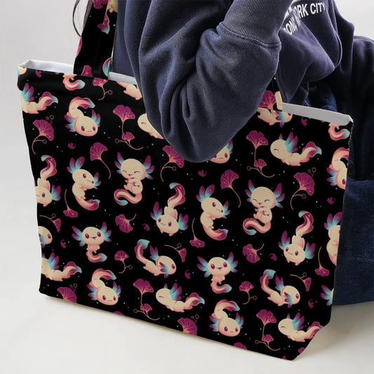 Axolotl Wonders Cute Salamanders Pattern Large Tote Bag
