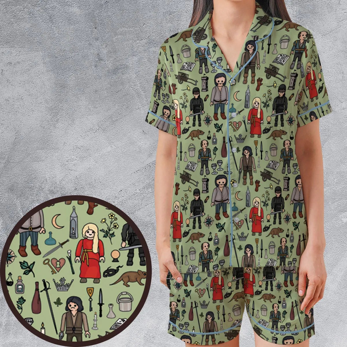 Satin Short-Sleeve Pajamas Set - HSU6XEZC