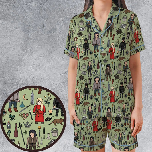 Satin Short-Sleeve Pajamas Set - HSU6XEZC