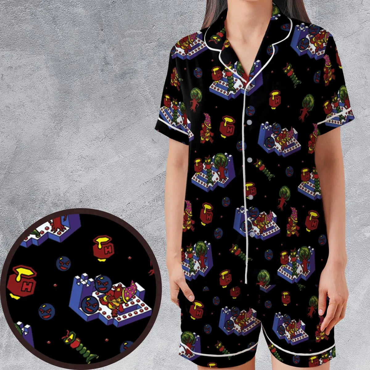 Satin Short-Sleeve Pajamas Set - V6D3GWW2