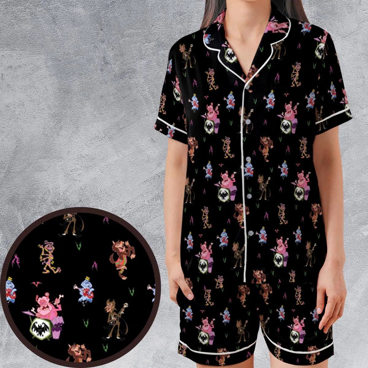 Satin Short-Sleeve Pajamas Set - BQKP3C9R