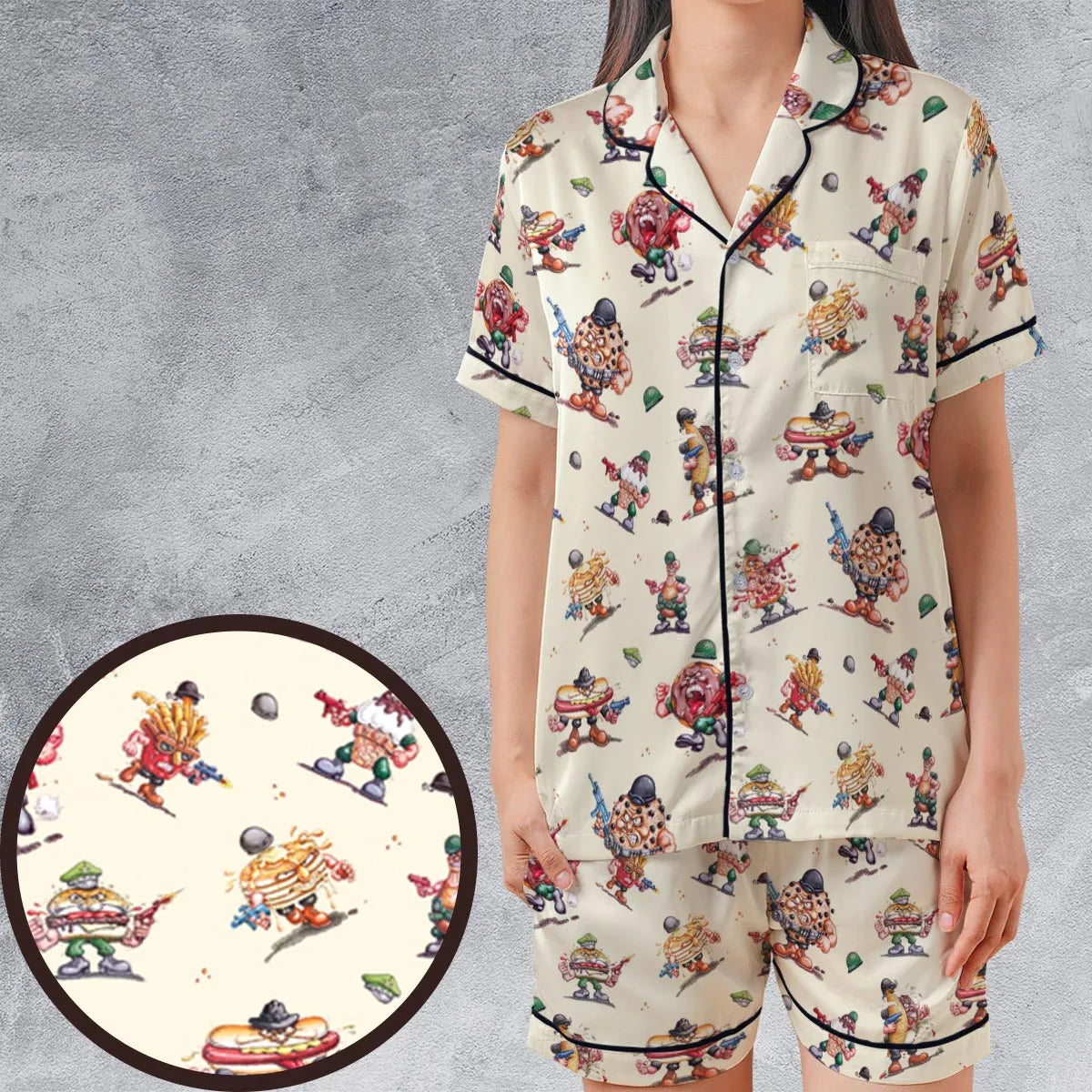 Satin Short-Sleeve Pajamas Set - 5JEEF4CF