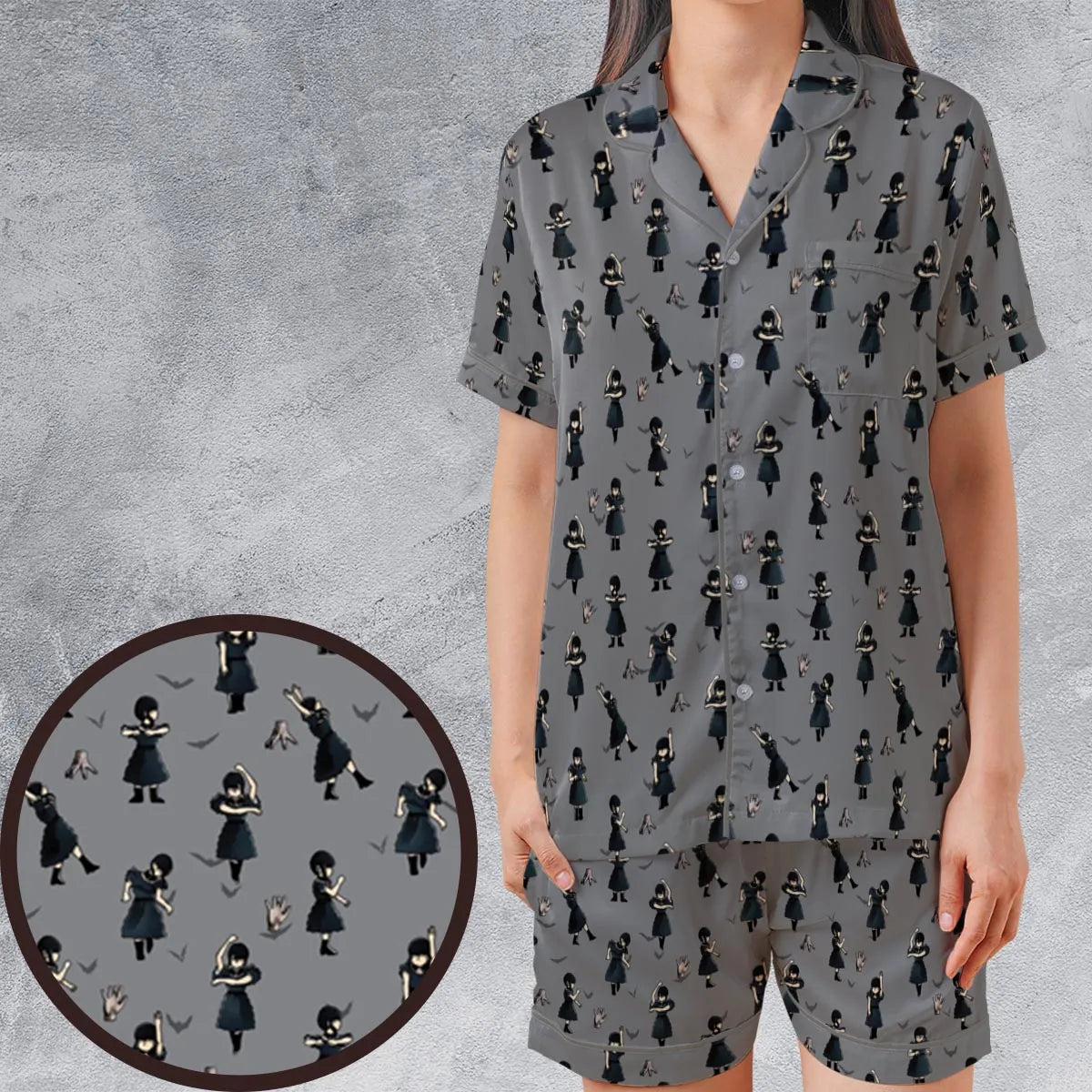Satin Short-Sleeve Pajamas Set - W6GYU1SJ