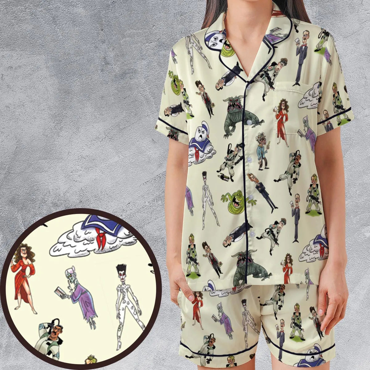 Satin Short-Sleeve Pajamas Set - RFYWZTH2