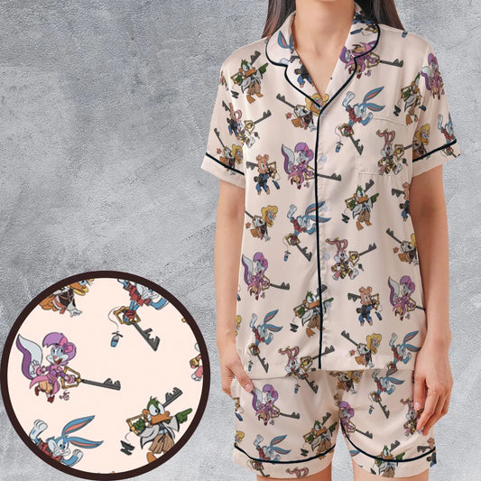 Satin Short-Sleeve Pajamas Set - PFKWYT42