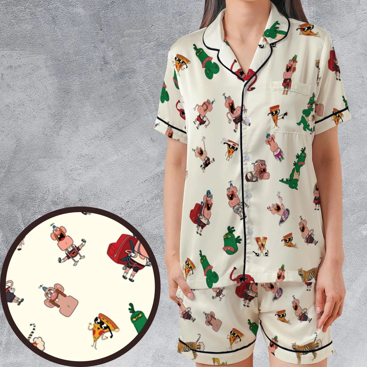 Satin Short-Sleeve Pajamas Set - D9EWRBV6