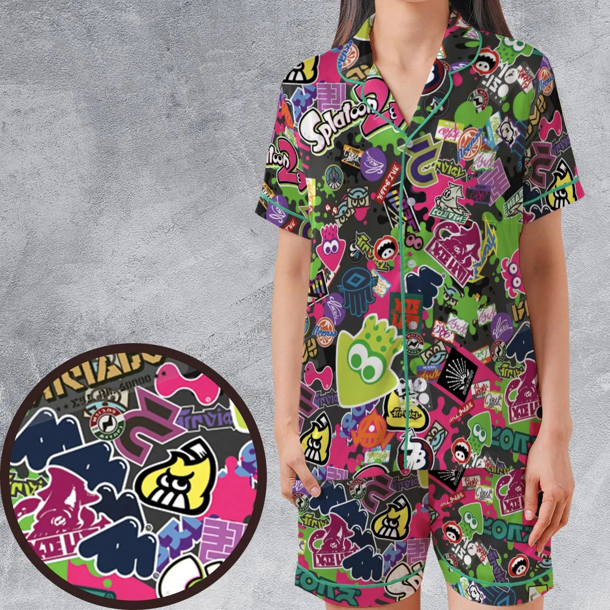 Satin Short-Sleeve Pajamas Set - GGJW8X5B