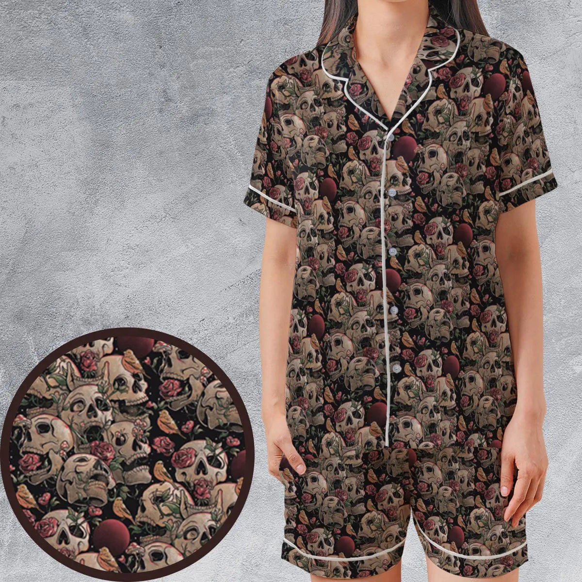 Satin Short-Sleeve Pajamas Set - ABABQ2UP