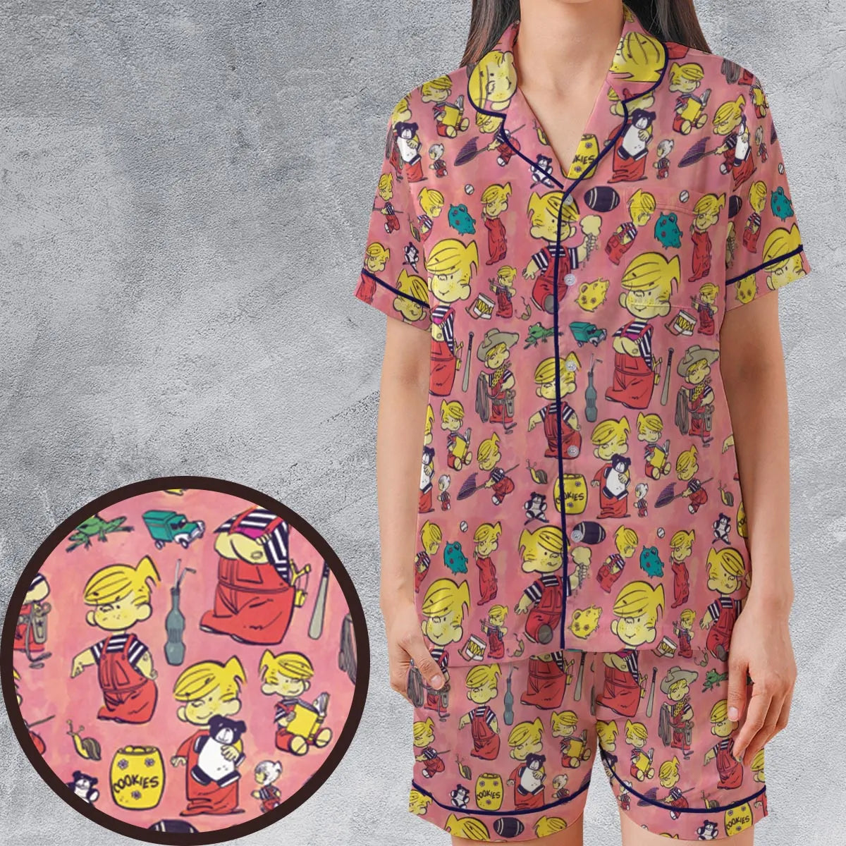 Satin Short-Sleeve Pajamas Set - AX3978AJ