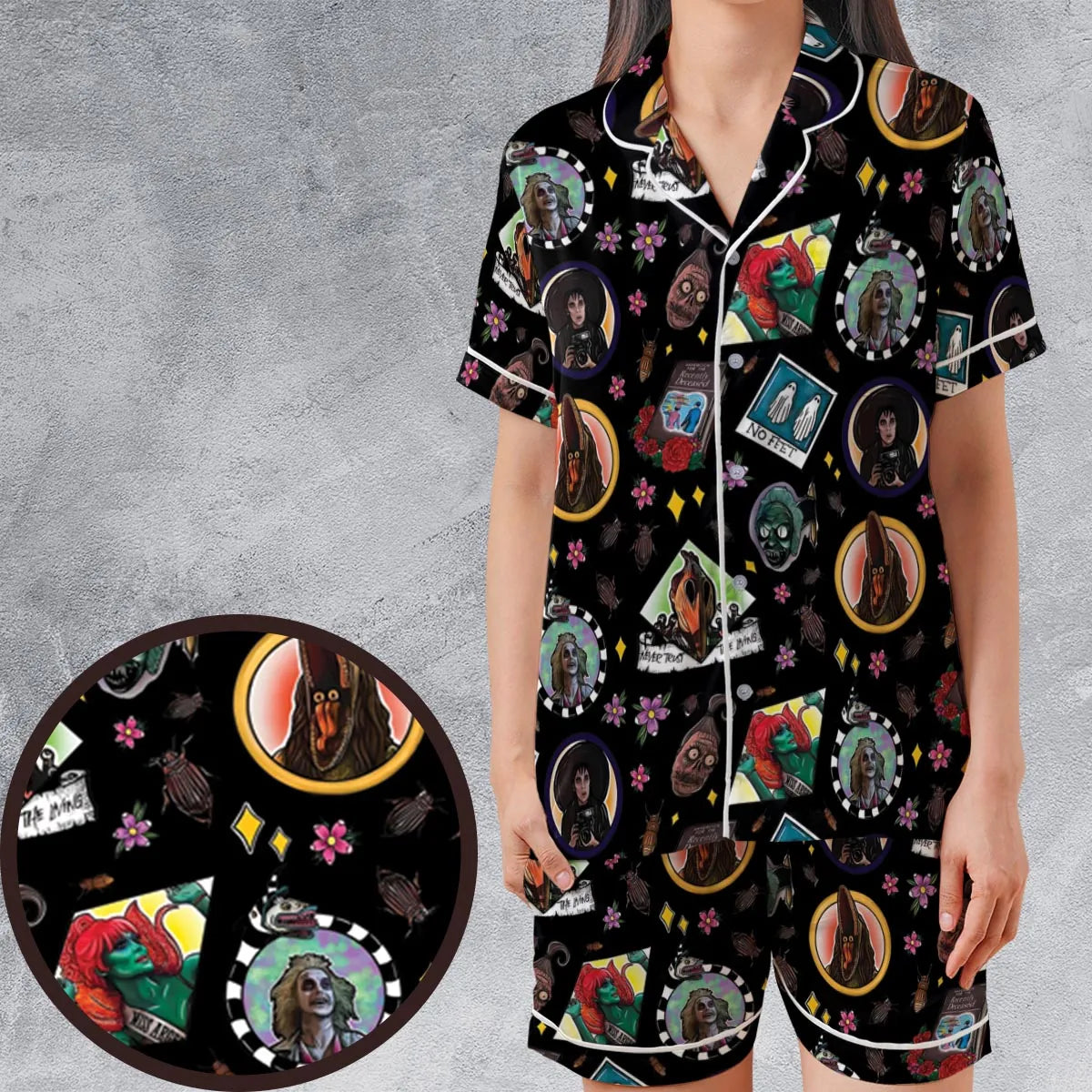 Satin Short-Sleeve Pajamas Set - BSHY1EMJ