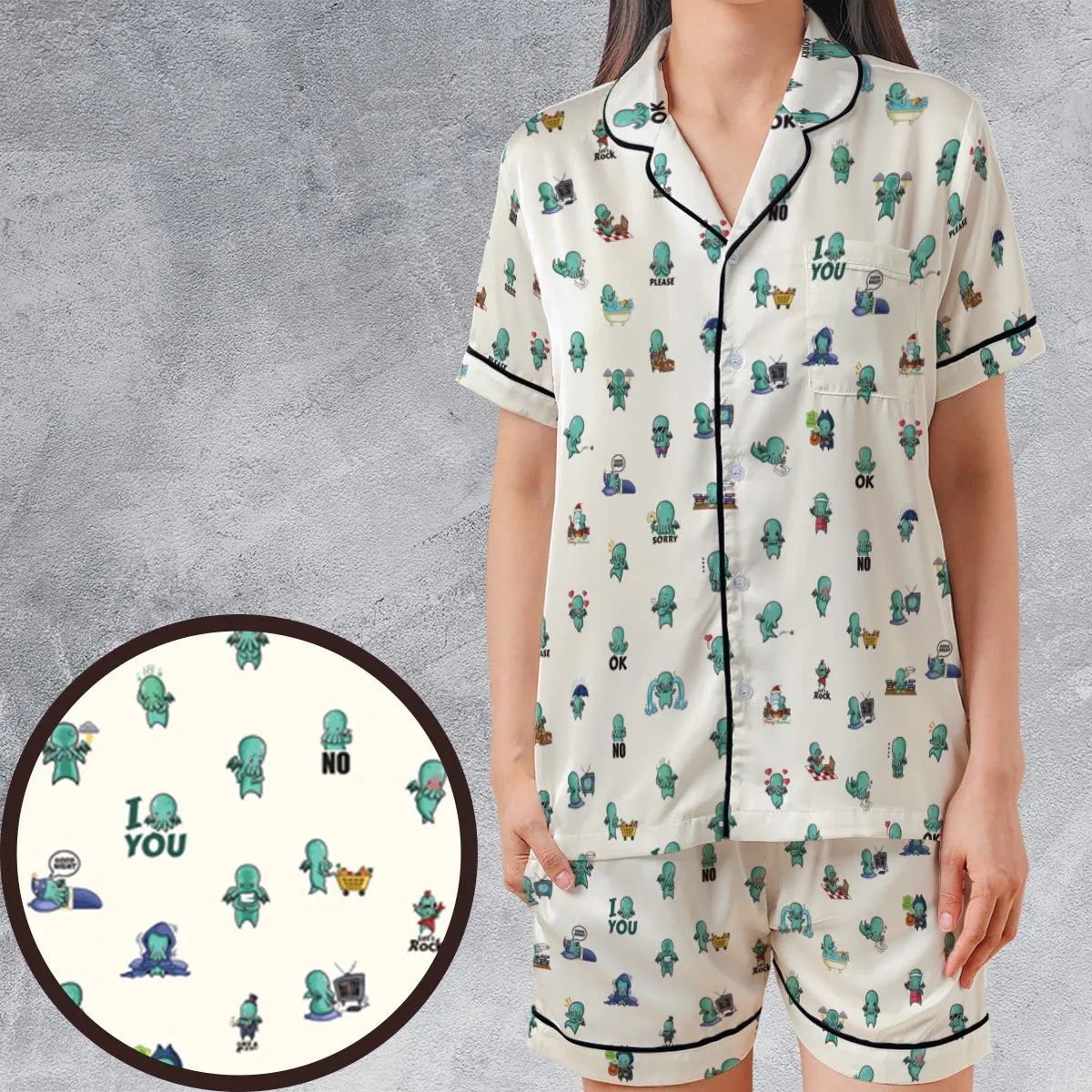 Satin Short-Sleeve Pajamas Set - 3P7G64P1