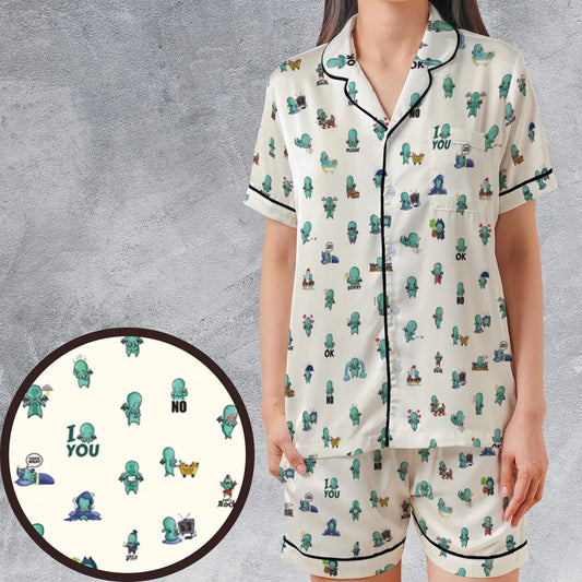 Satin Short-Sleeve Pajamas Set - 3P7G64P1
