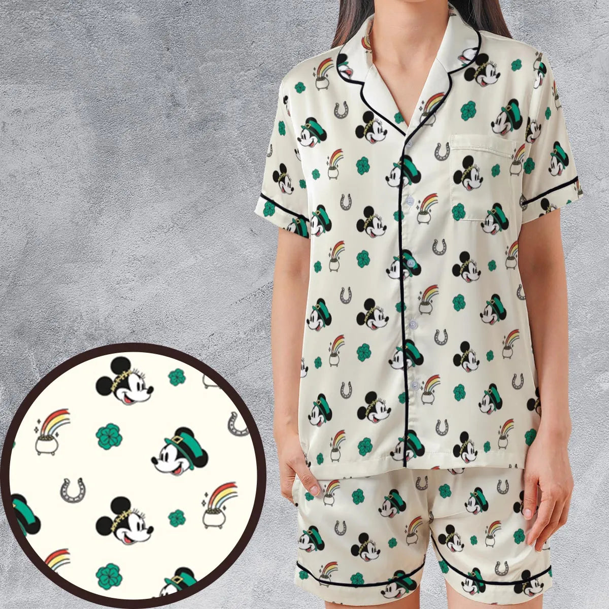 Satin Short-Sleeve Pajamas Set - PHDP4DLC