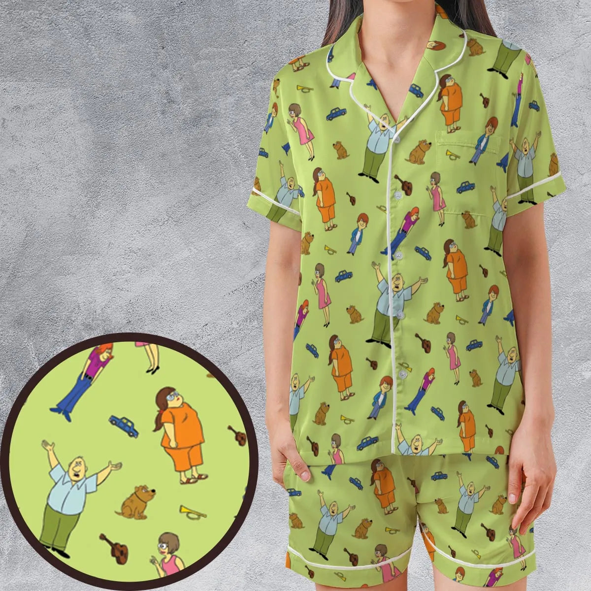 Satin Short-Sleeve Pajamas Set - C2MULJ72