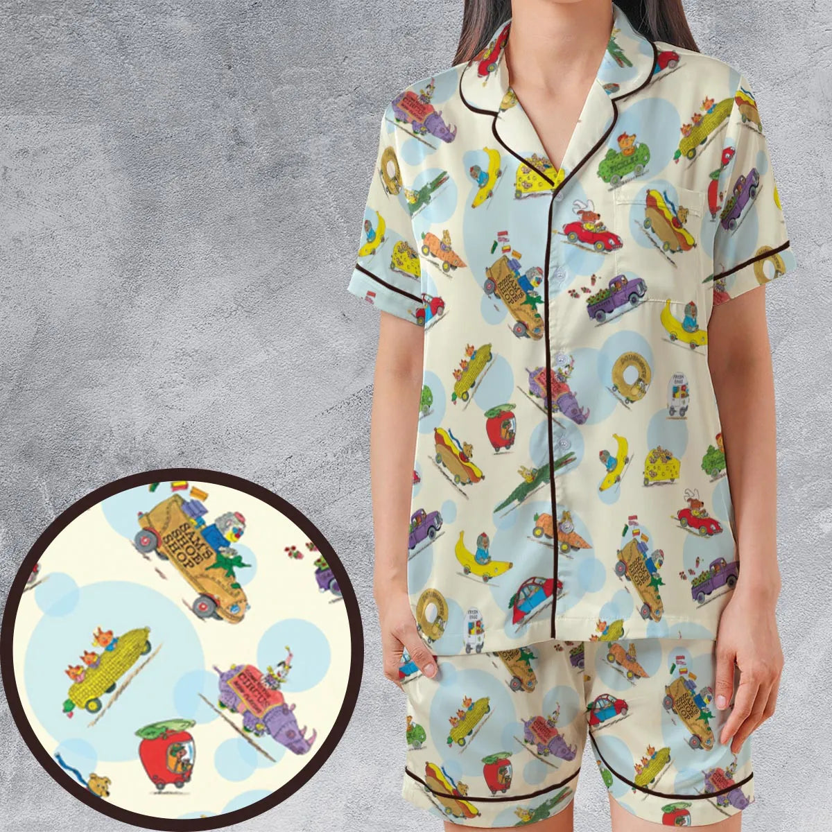 Satin Short-Sleeve Pajamas Set - DN5QA6ST