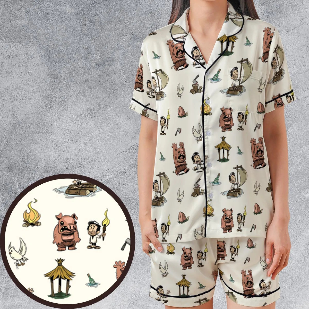 Satin Short-Sleeve Pajamas Set - DYB4GKR5