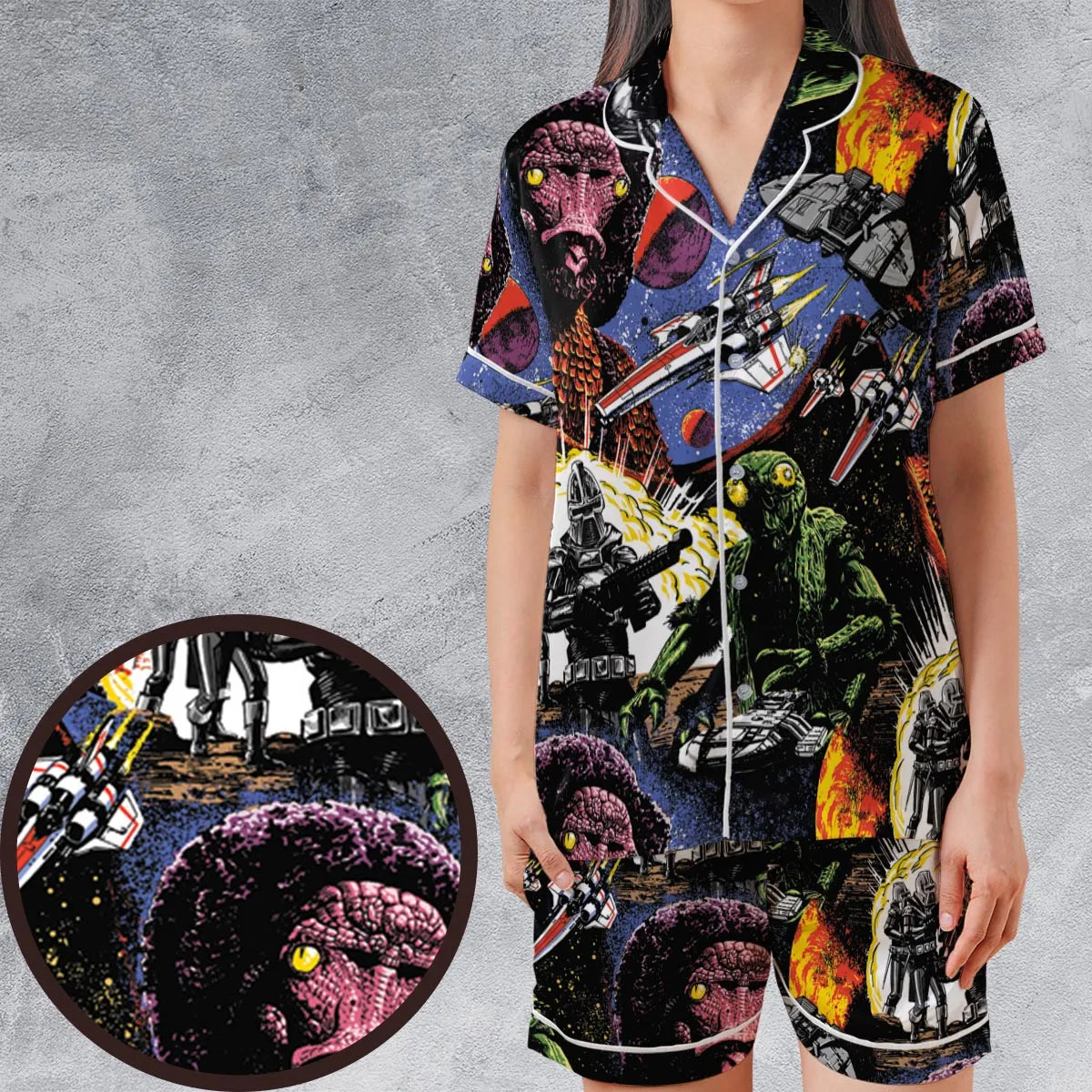 Satin Short-Sleeve Pajamas Set - DGUKS4JM