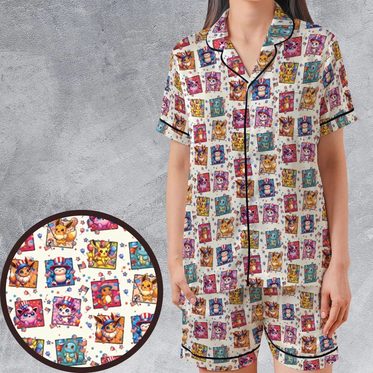 Satin Short-Sleeve Pajamas Set - A4XFGYPT