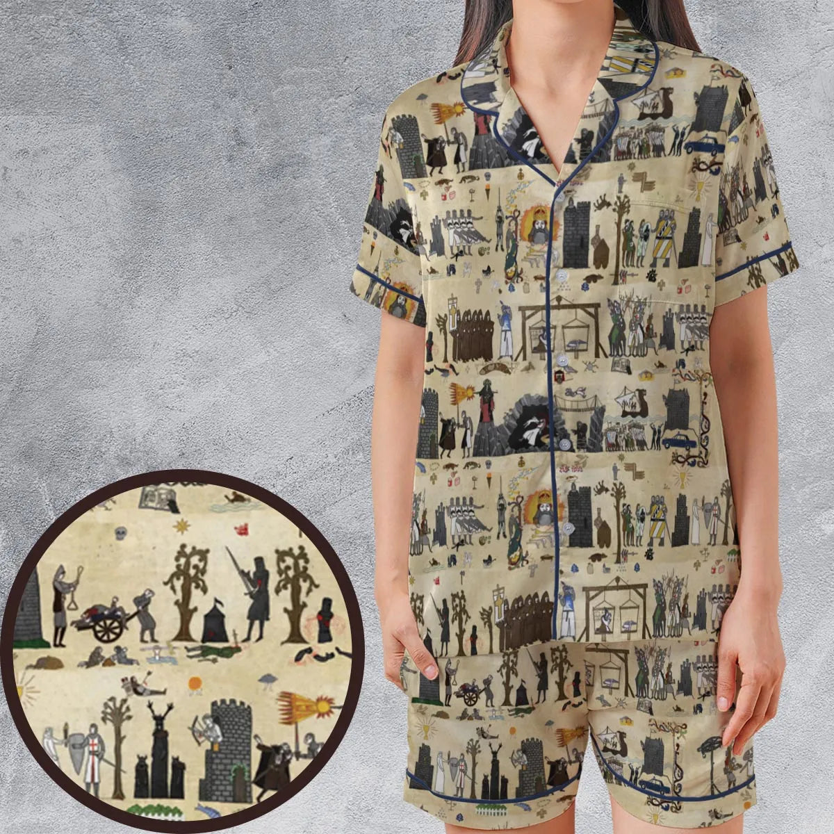 Satin Short-Sleeve Pajamas Set - BZXTHFAH