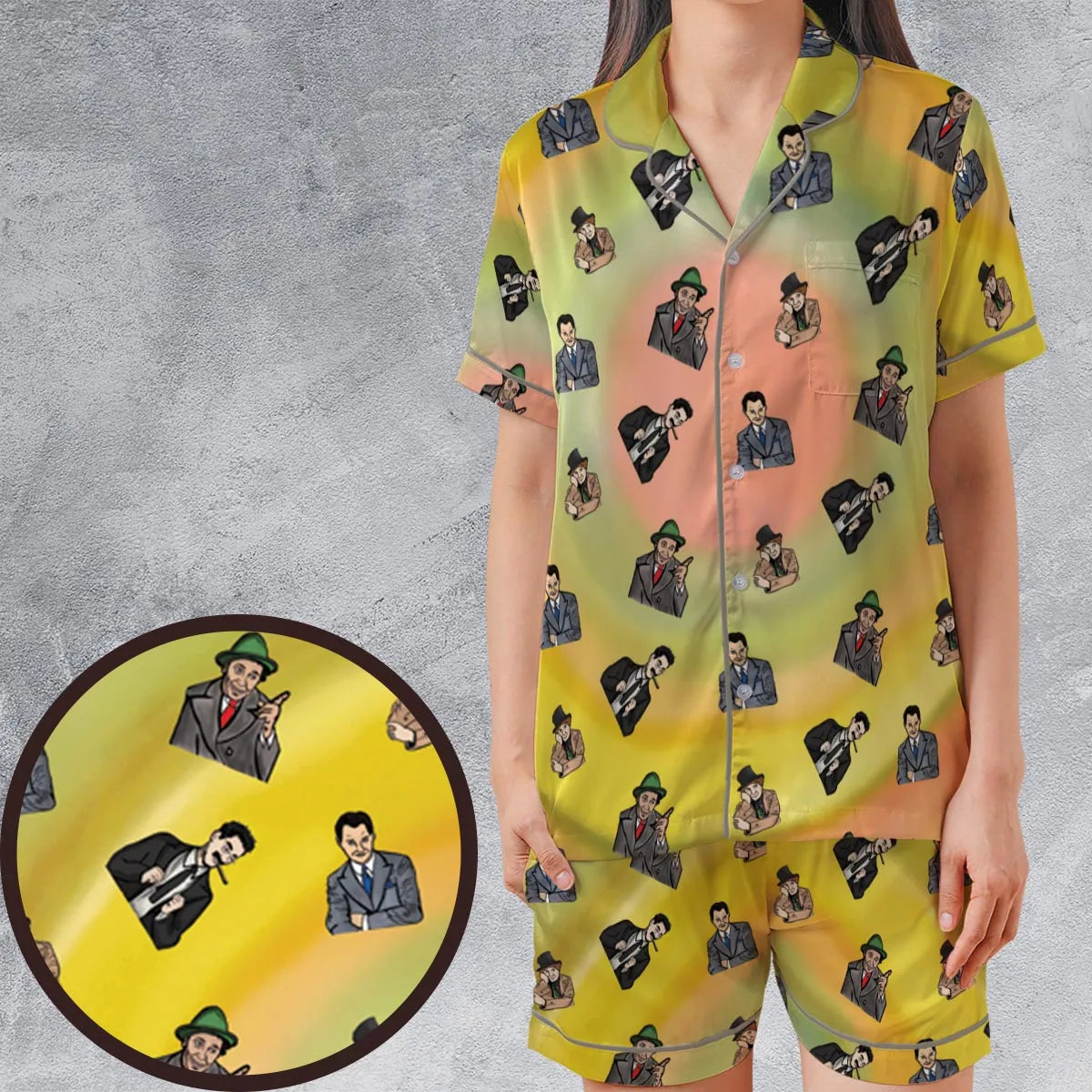 Satin Short-Sleeve Pajamas Set - 5X989PEX