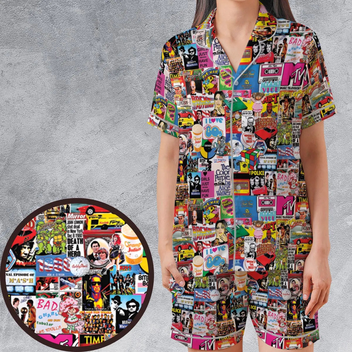 Satin Short-Sleeve Pajamas Set - QFD4M5C7
