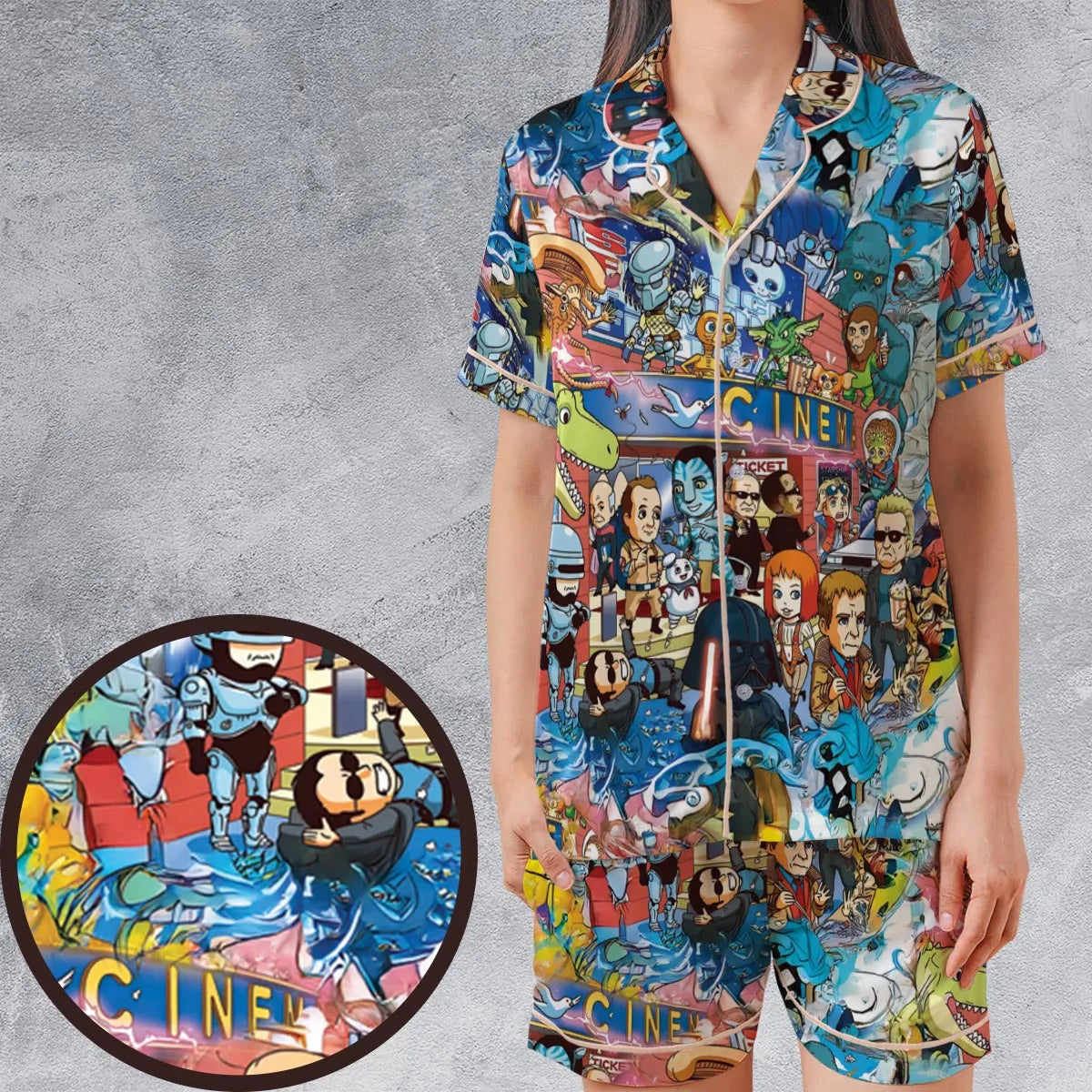 Satin Short-Sleeve Pajamas Set - V4FEH3CT