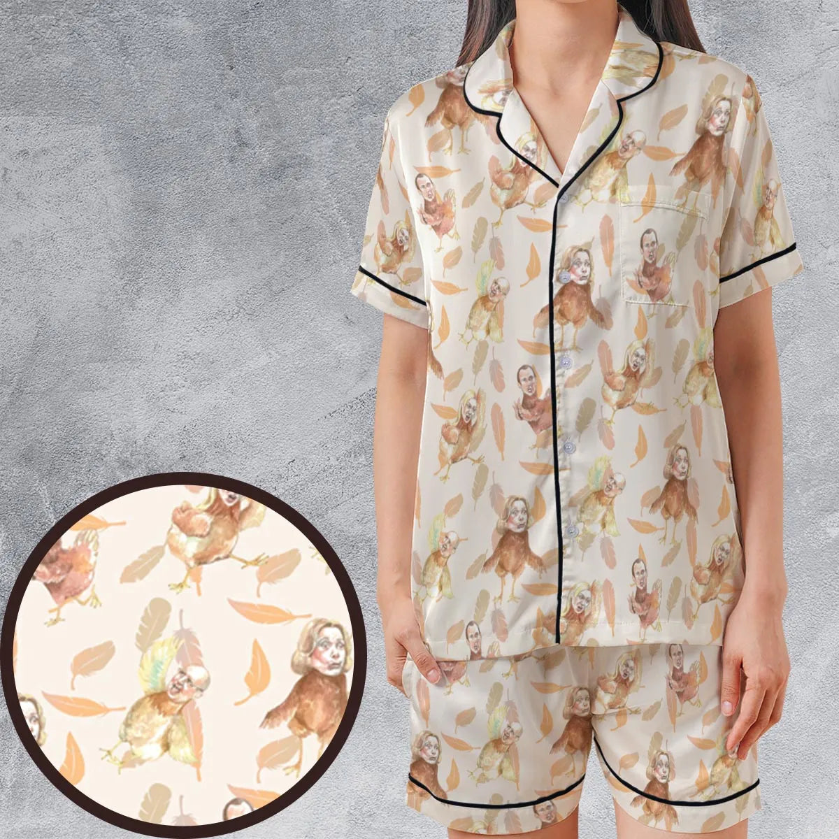 Satin Short-Sleeve Pajamas Set - Q1UP8RET