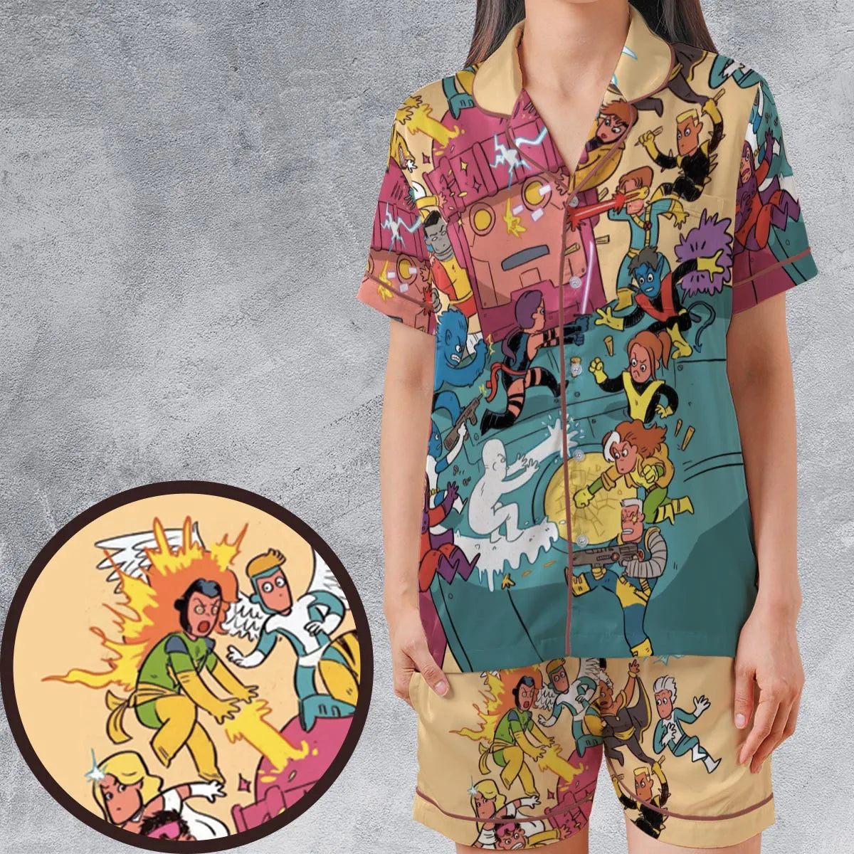 Satin Short-Sleeve Pajamas Set - 7YTMF7FK