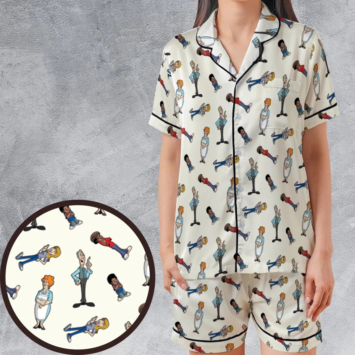 Satin Short-Sleeve Pajamas Set - 4PGV61PJ