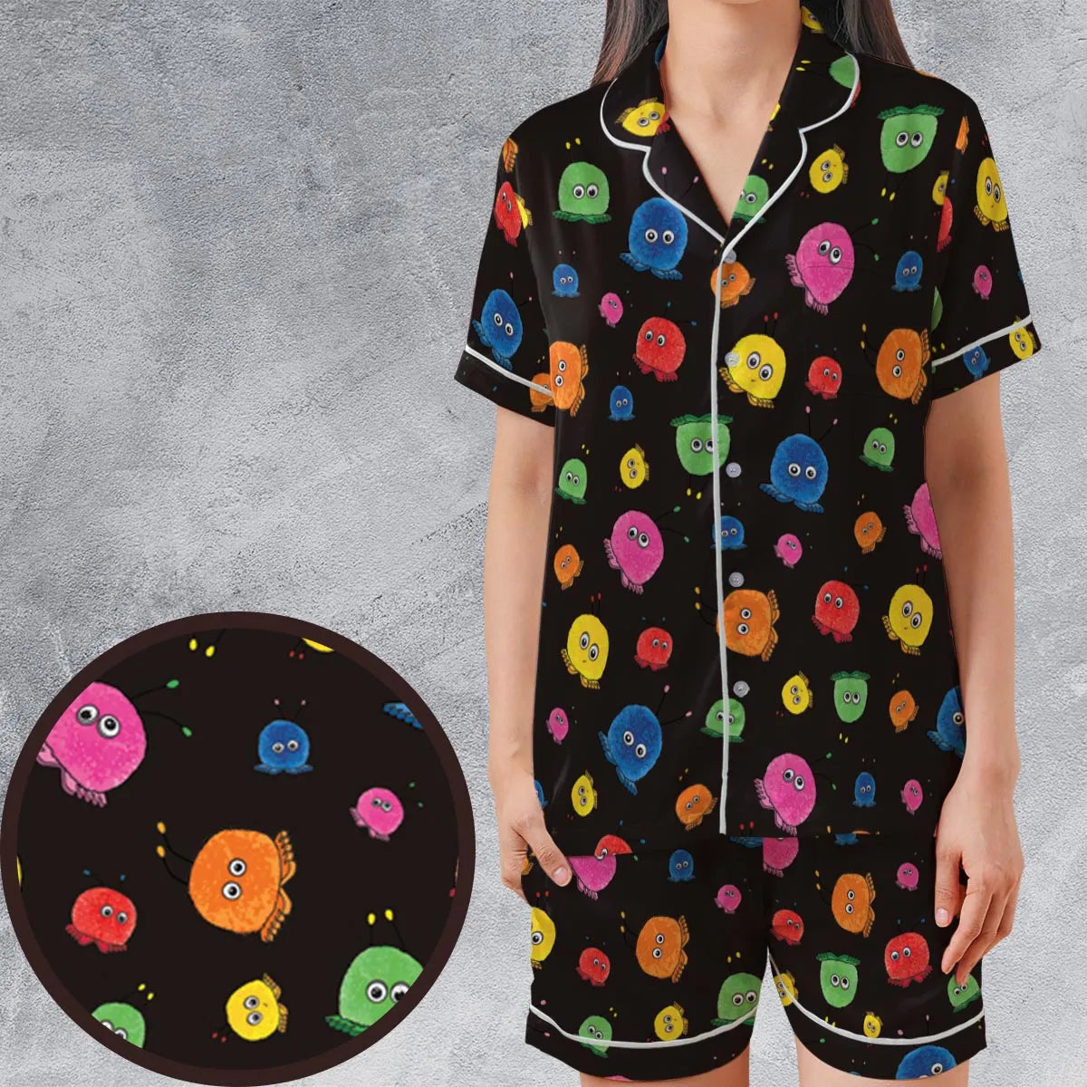 Satin Short-Sleeve Pajamas Set - FAVVB97R