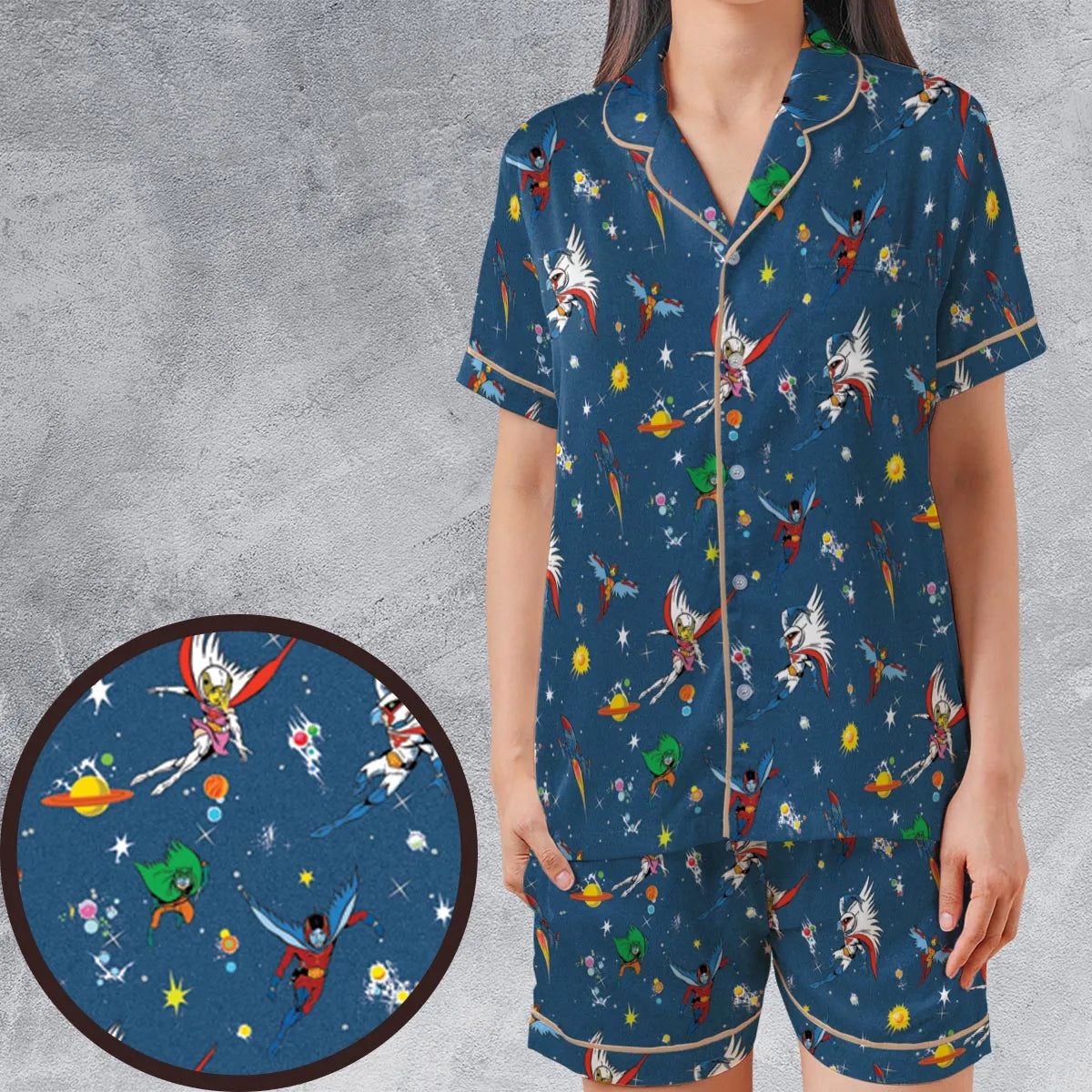 Satin Short-Sleeve Pajamas Set - B6D87YDC