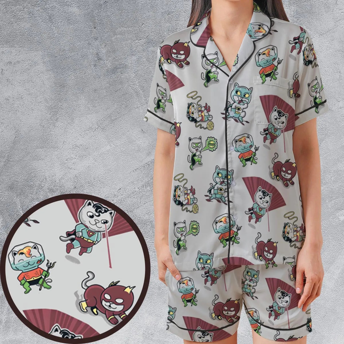 Satin Short-Sleeve Pajamas Set - JG665FZ8