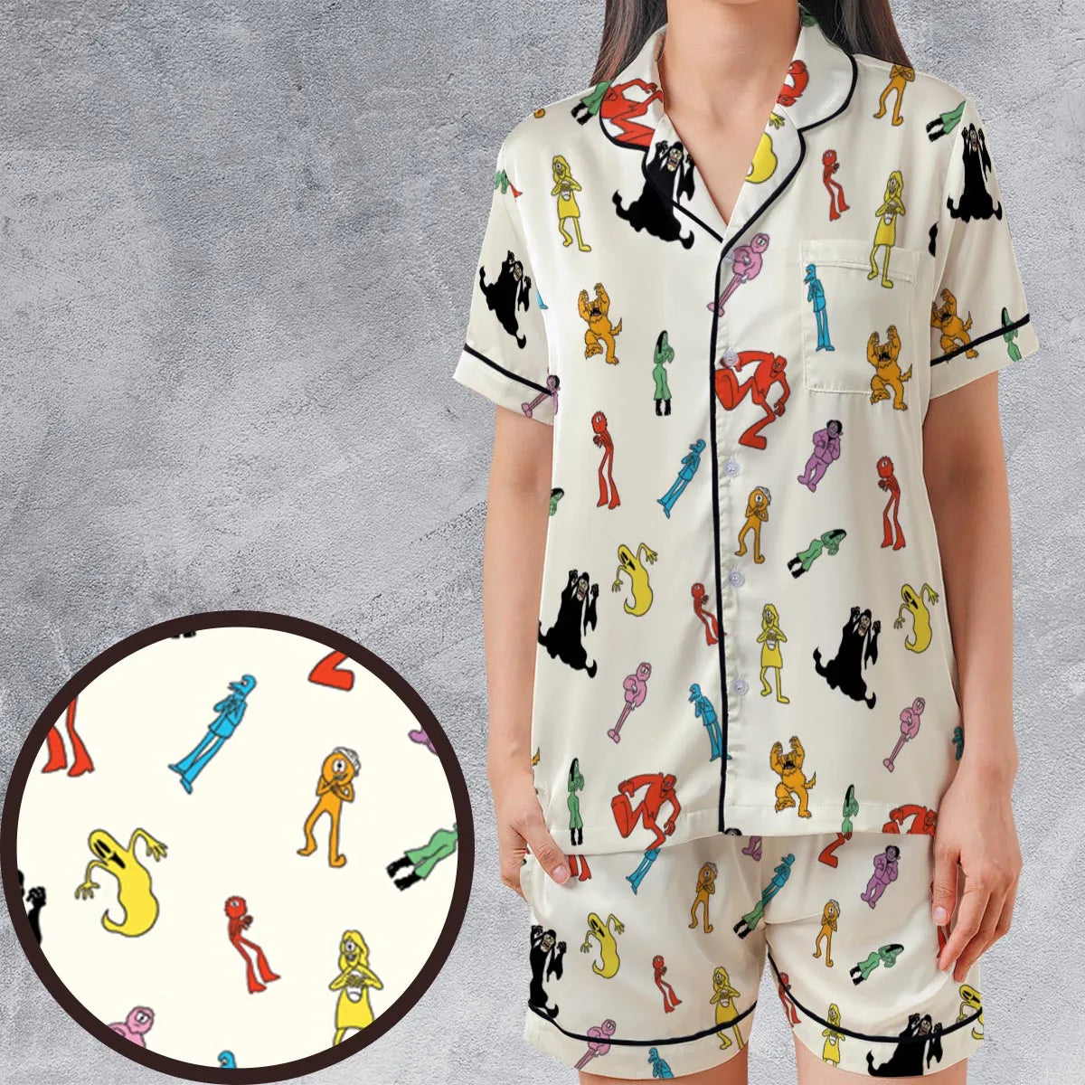 Satin Short-Sleeve Pajamas Set - 3CTENE2T