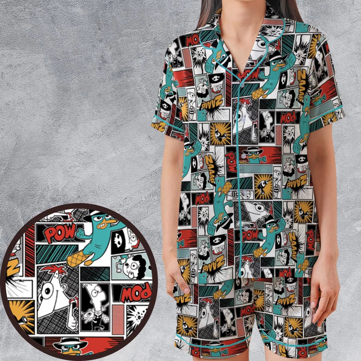 Satin Short-Sleeve Pajamas Set - LNXV42TY