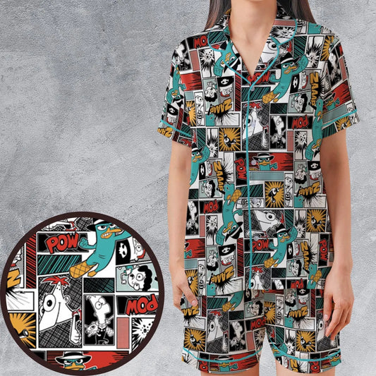 Satin Short-Sleeve Pajamas Set - LNXV42TY