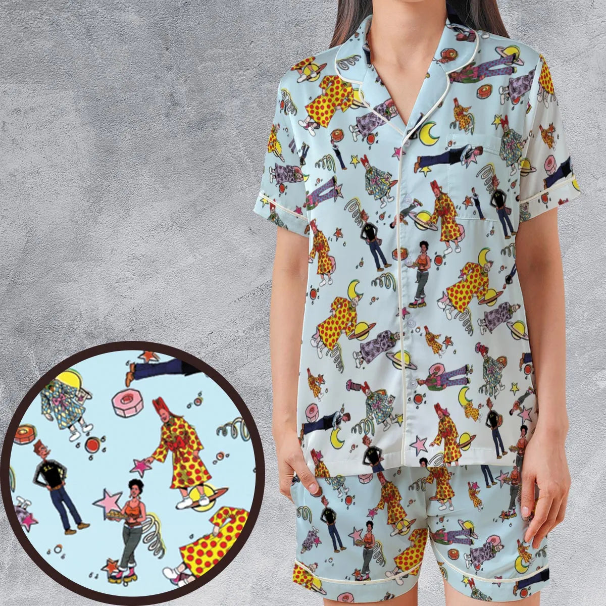 Satin Short-Sleeve Pajamas Set - VJ3284DS