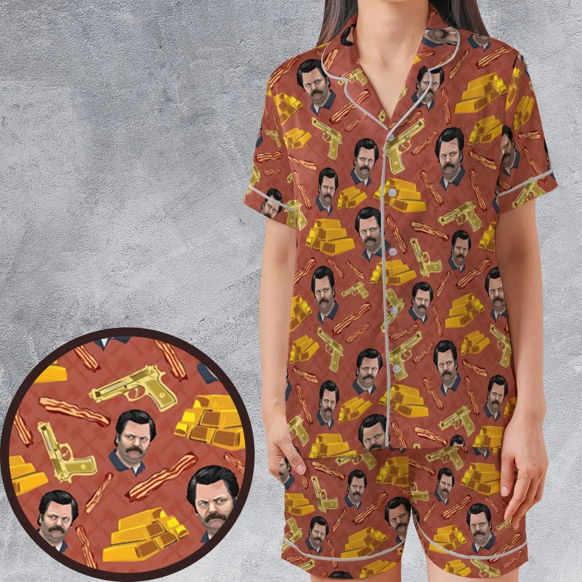 Satin Short-Sleeve Pajamas Set - GE4WGG3F