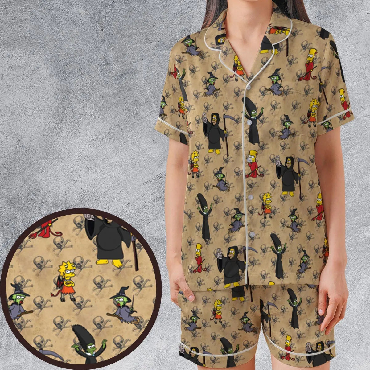 Satin Short-Sleeve Pajamas Set - QXMWNGJT