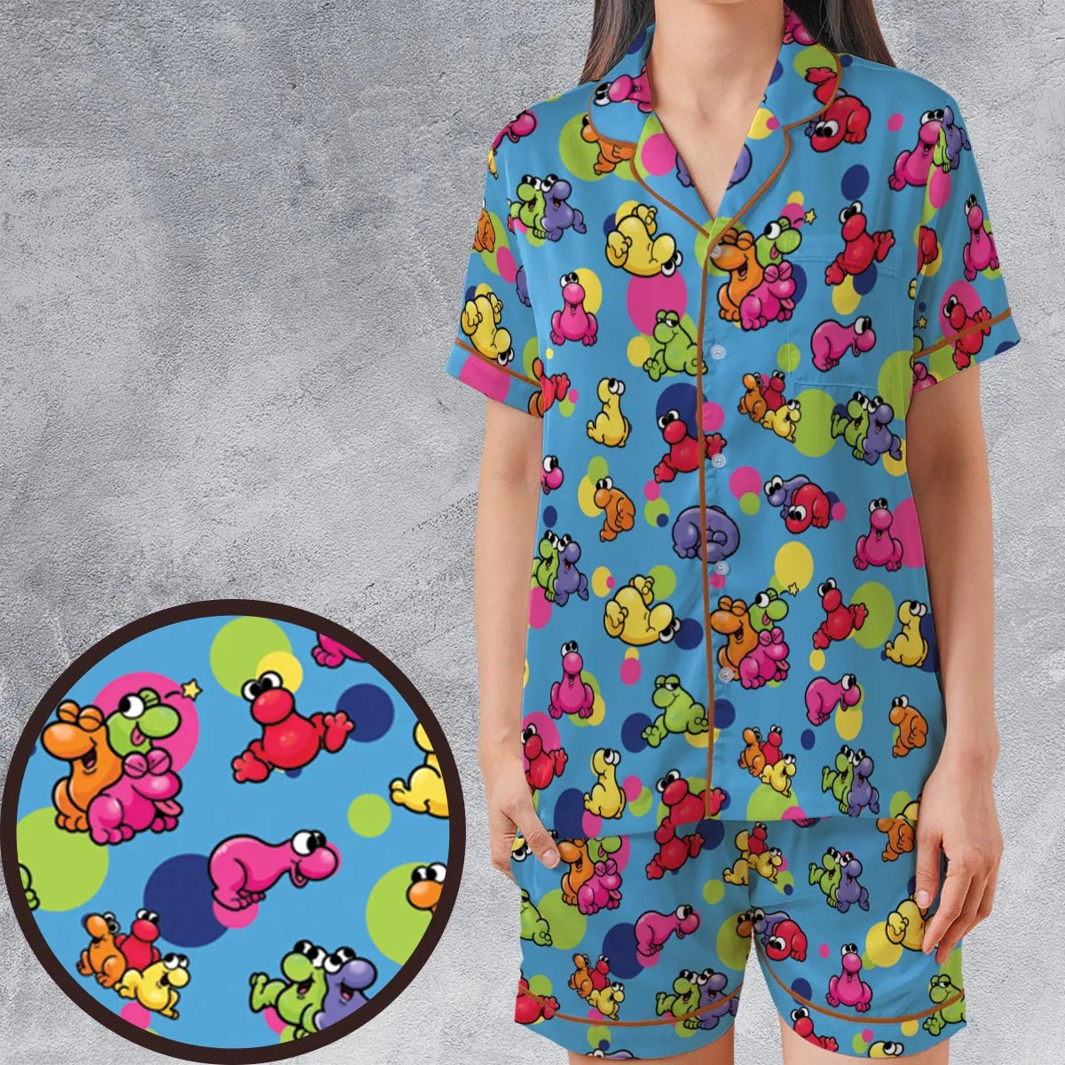 Satin Short-Sleeve Pajamas Set - HMKUJSHX