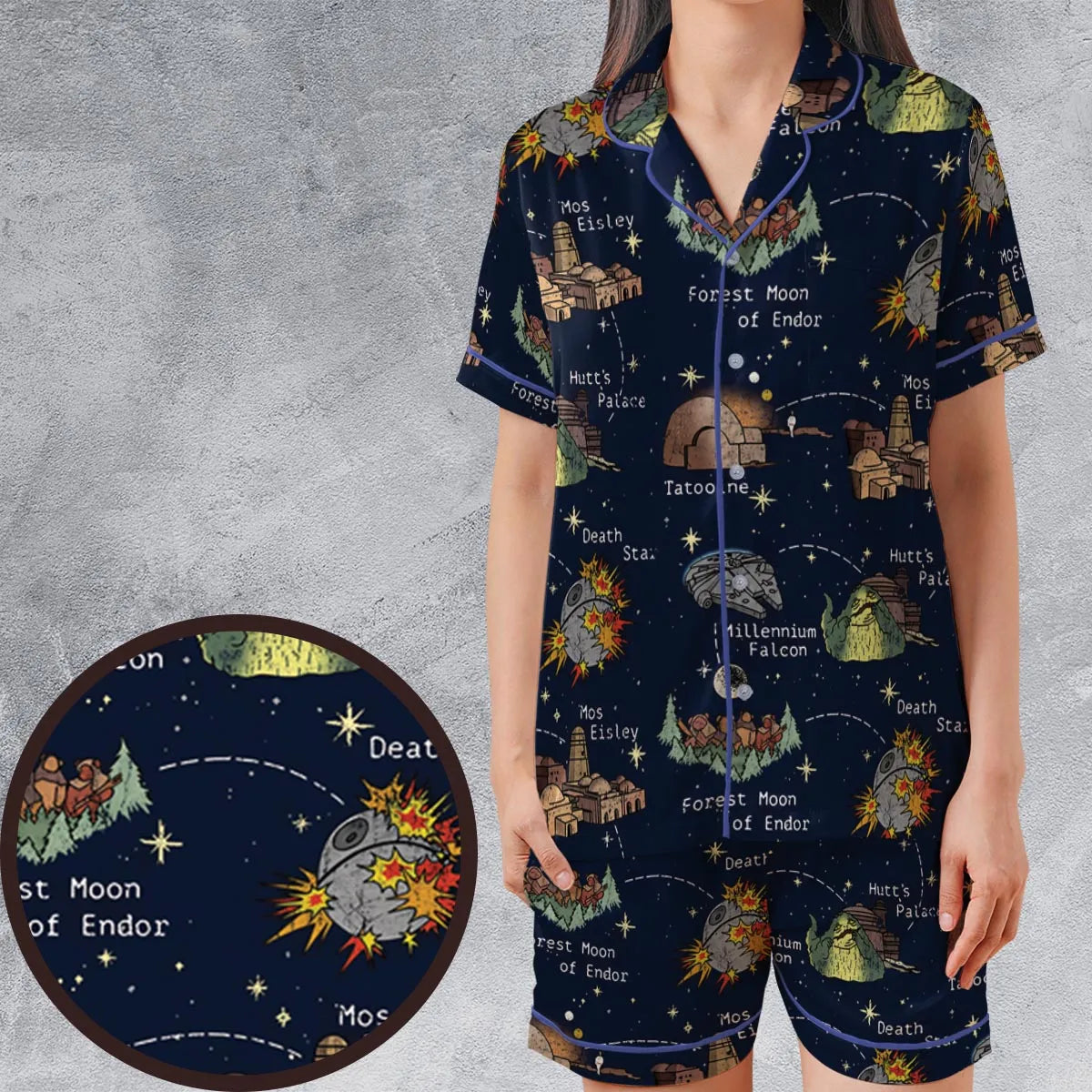 Satin Short-Sleeve Pajamas Set - ZHJRJUA4