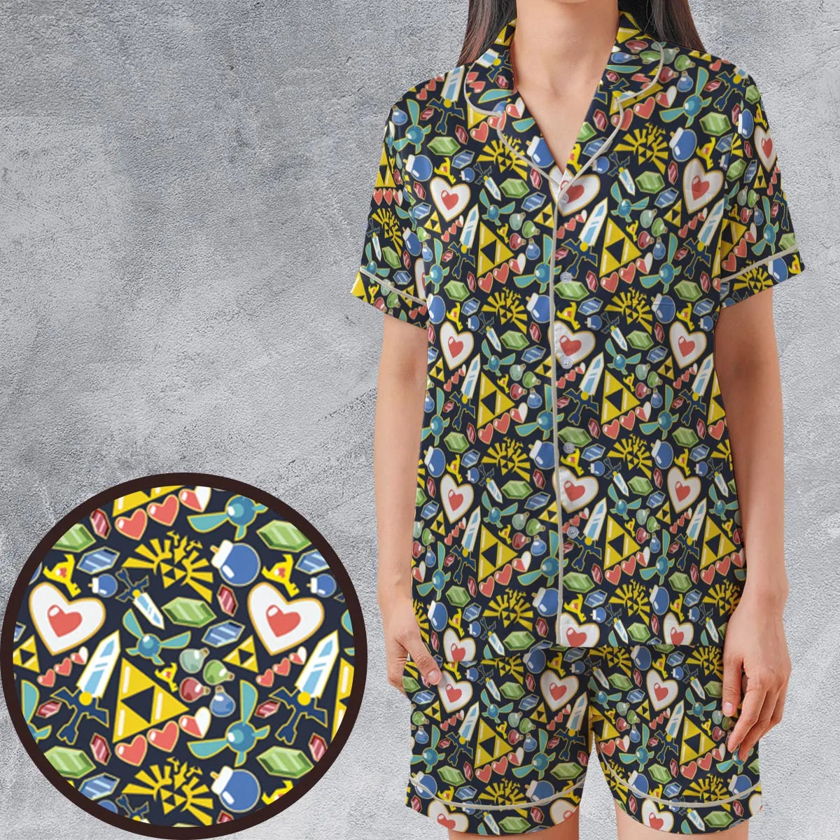 Satin Short-Sleeve Pajamas Set - PKK4C6UW