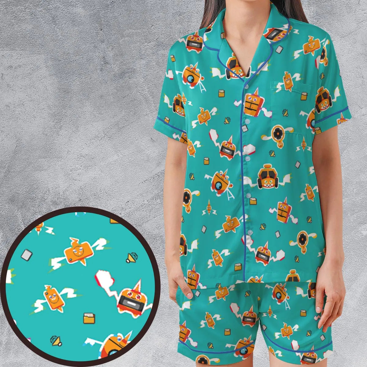 Satin Short-Sleeve Pajamas Set - Q1UG5UBM